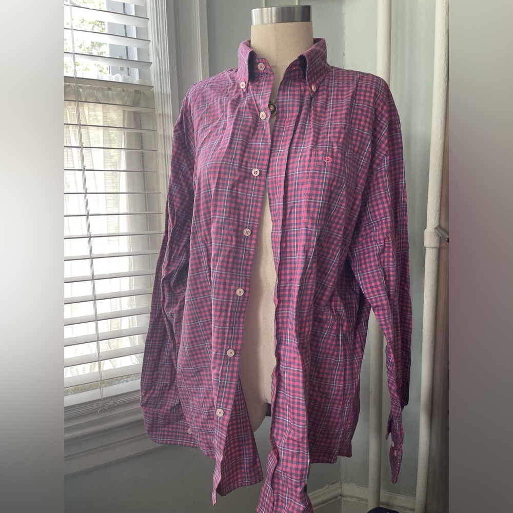 Southern Tide Shirt Womens Large Pink Plaid Button Up Long Sleeve classic Cotton